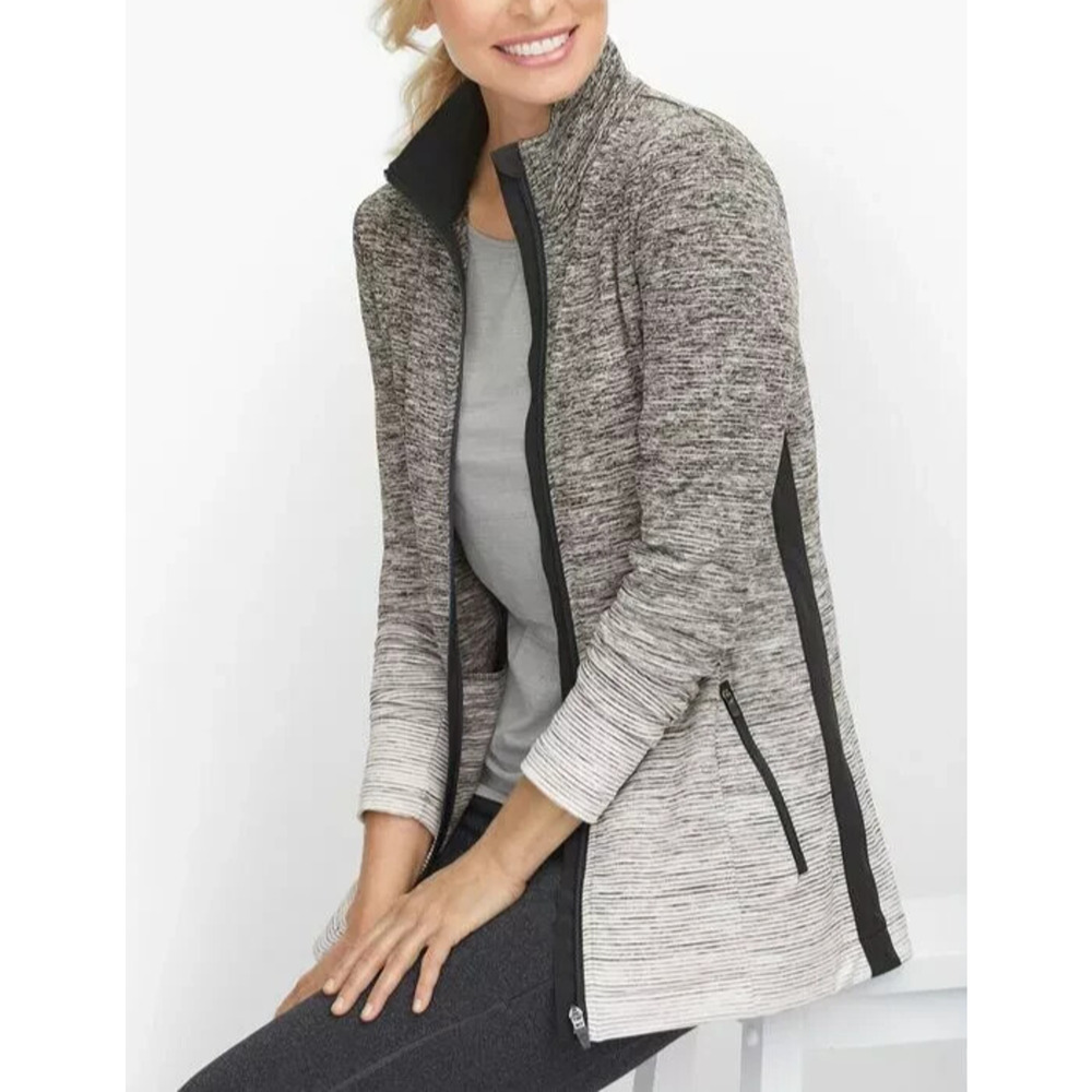 T by Talbots Ombre Black & Grey Striped Full Zip Jacket Stretch Plus Size 2X - Picture 1 of 14